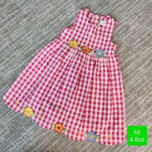 Youngland pink gingham floral applique aline dress size 6X girls